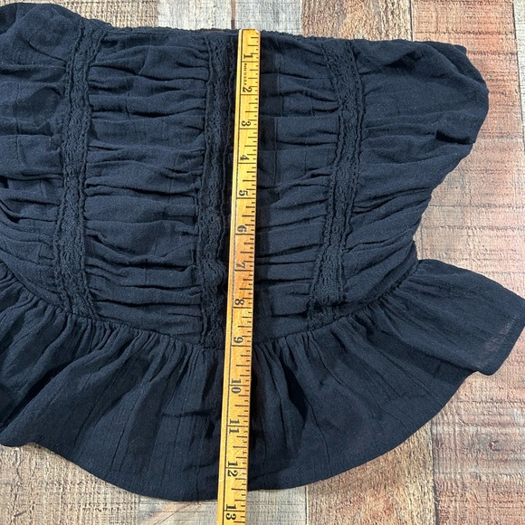 Free People Black Strapless Ruched Peplum Top XS Boho Cottagecore Grunge - Picture 6 of 7
